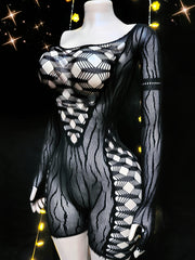 Women's Valentine's Day Long Sleeve Bodystocking Open Crotch See Through Cover Up Beachwear