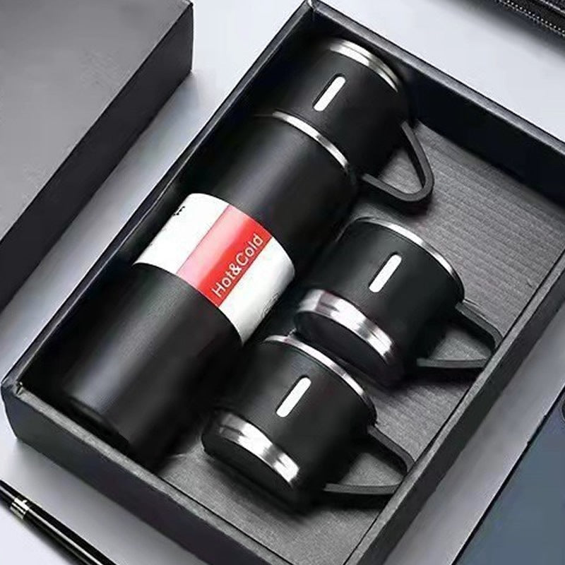 Stainless Steel Vacuum Insulated Hot Water Bottle Set with Cups 500ml Portable