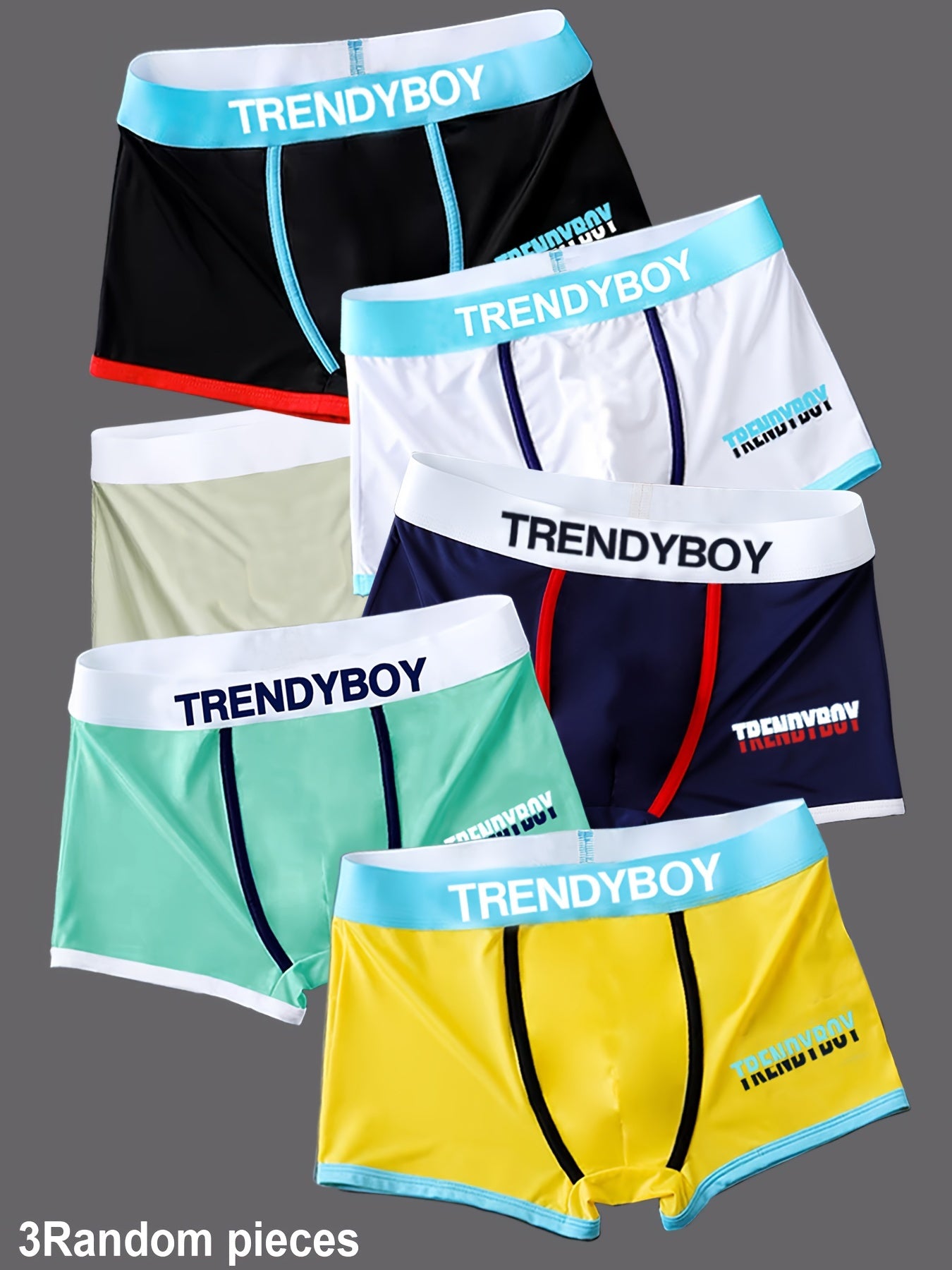 TrendyBoy Erkaklar uchun Boxer Briefs 3-Paket - Yumshoq poliester to'qima, cho'ziluvchan, alfavit naqshi va yamoq tafsilotlari, 95% poliester, 5% elastan