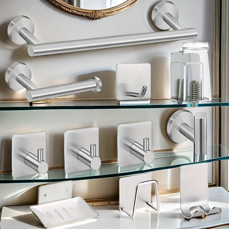 11-Piece Stainless Steel Bathroom Set Black and Silver Modern Accessories with Towel Bar Hooks and Soap Dish