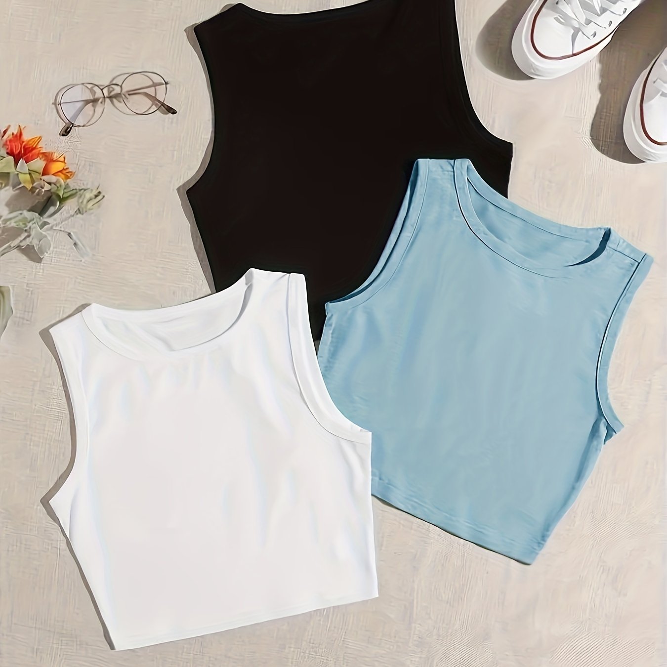 Women's 3-Pack Solid Cotton Crew Neck Tank Tops for Casual Wear