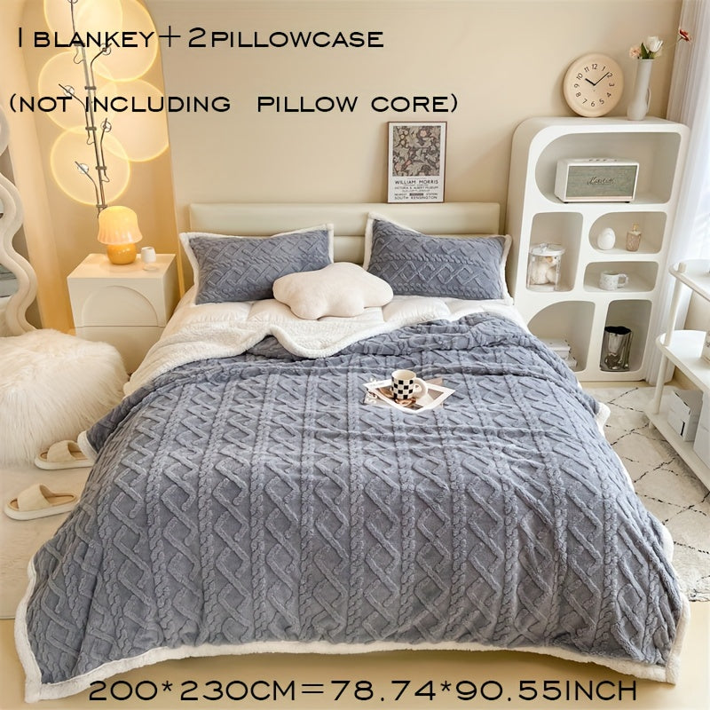 Double-Sided Taffeta Blanket Set with Matching Pillowcases for Winter Sofa Bed Living Room