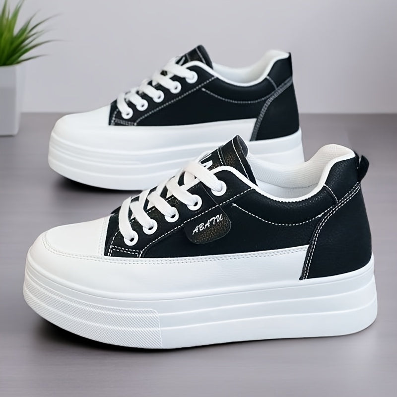Women's High-Top Sneakers with Thick Platform Sole Beige Casual Lace-Up Shoes