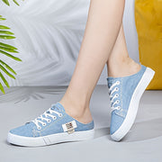 Women's White Fabric Low-Top Lace-Up Sneakers All-Season Round Toe