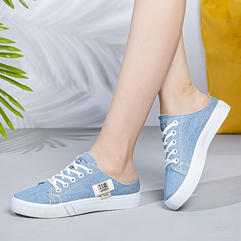 Women's White Fabric Low-Top Lace-Up Sneakers All-Season Round Toe