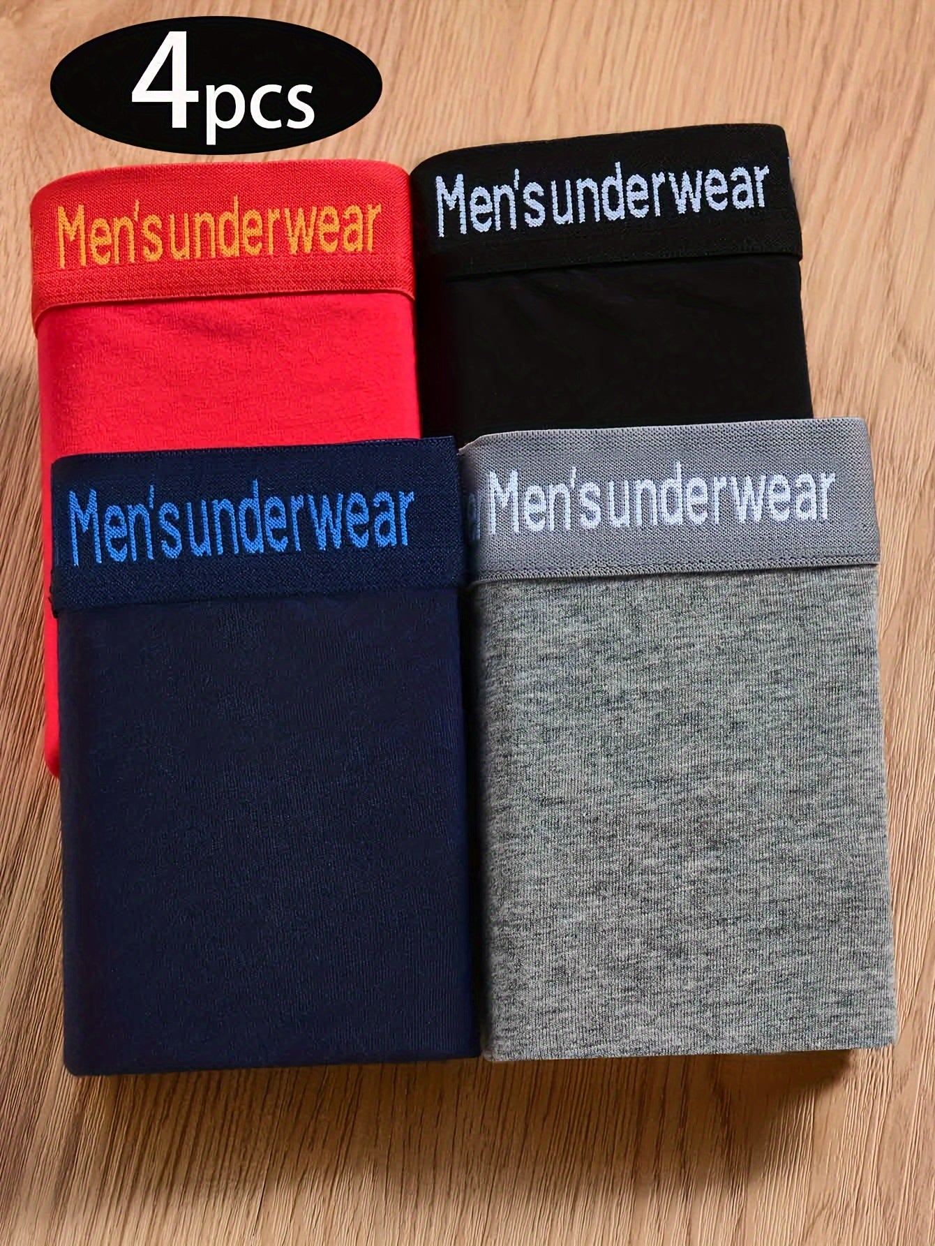 4-Pack Men's Cotton Underwear Shorts Breathable Elastic Waistband Casual Shortie