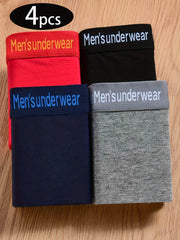 4-Pack Men's Cotton Underwear Shorts Breathable Elastic Waistband Casual Shortie