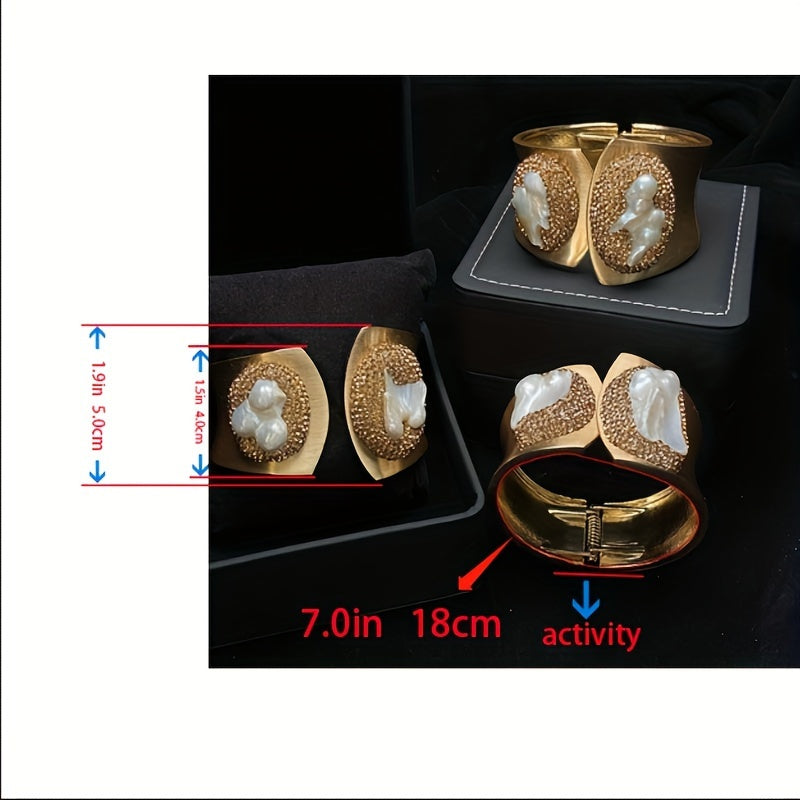 Big Baroque Pearl Bangle with Jack Brick Stone Copper Plated Noble Bracelet