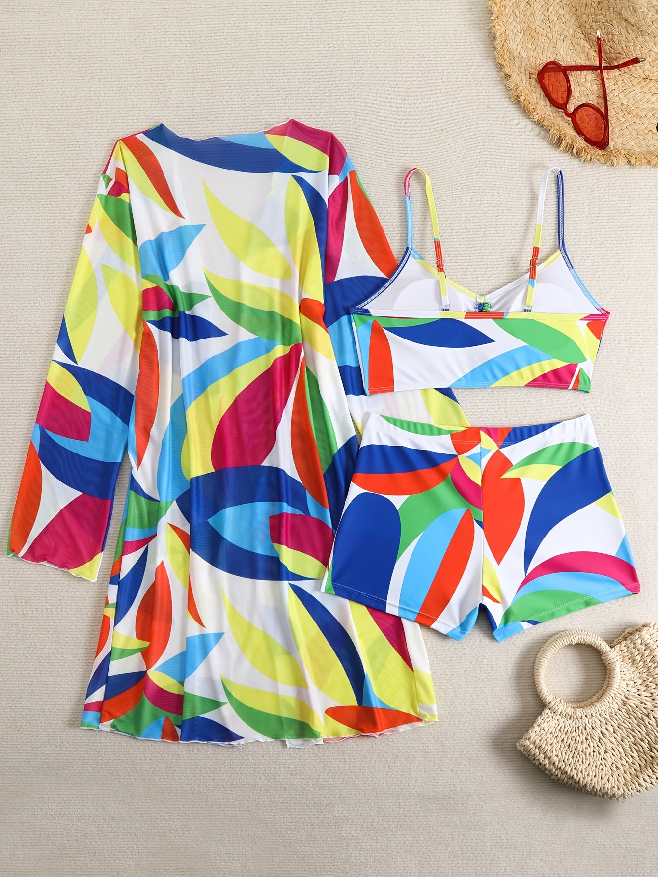 Geometric Color Block Print Bikini Set for Women with Removable Padding