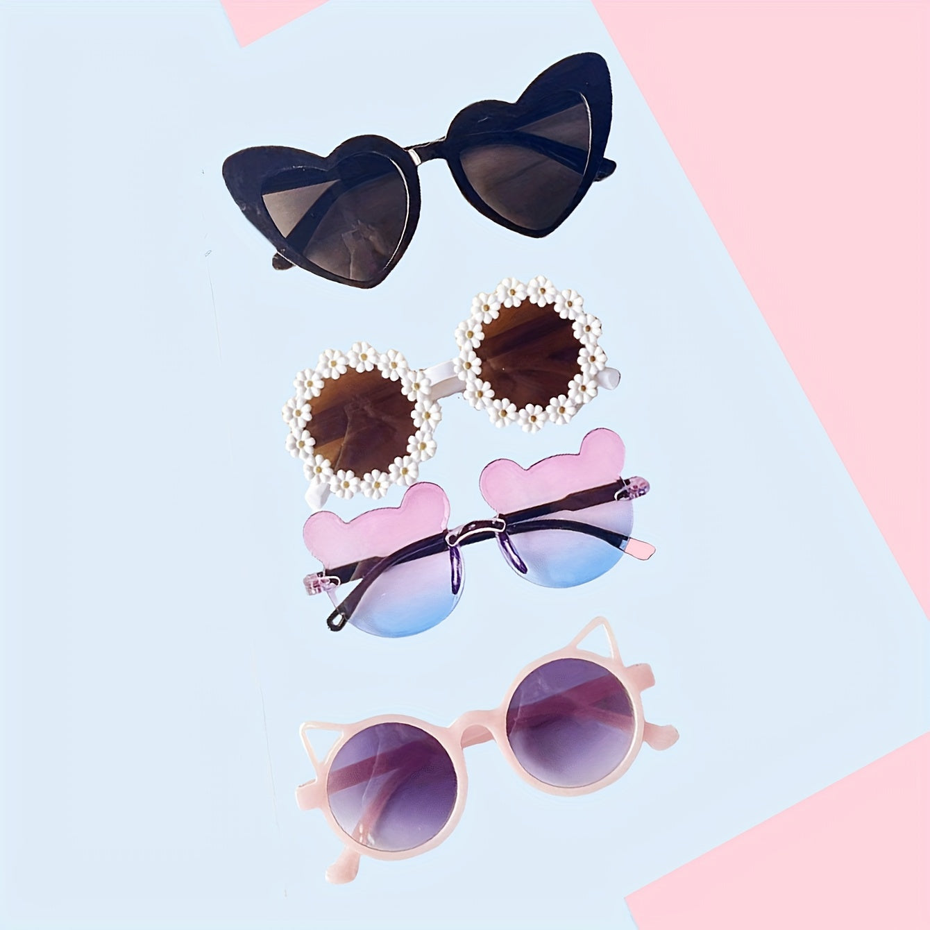 Set of 4 Girls Cat Eye and Heart Shaped Glasses Kids Fashion Decorate PC AC for Hiking Daily Wear