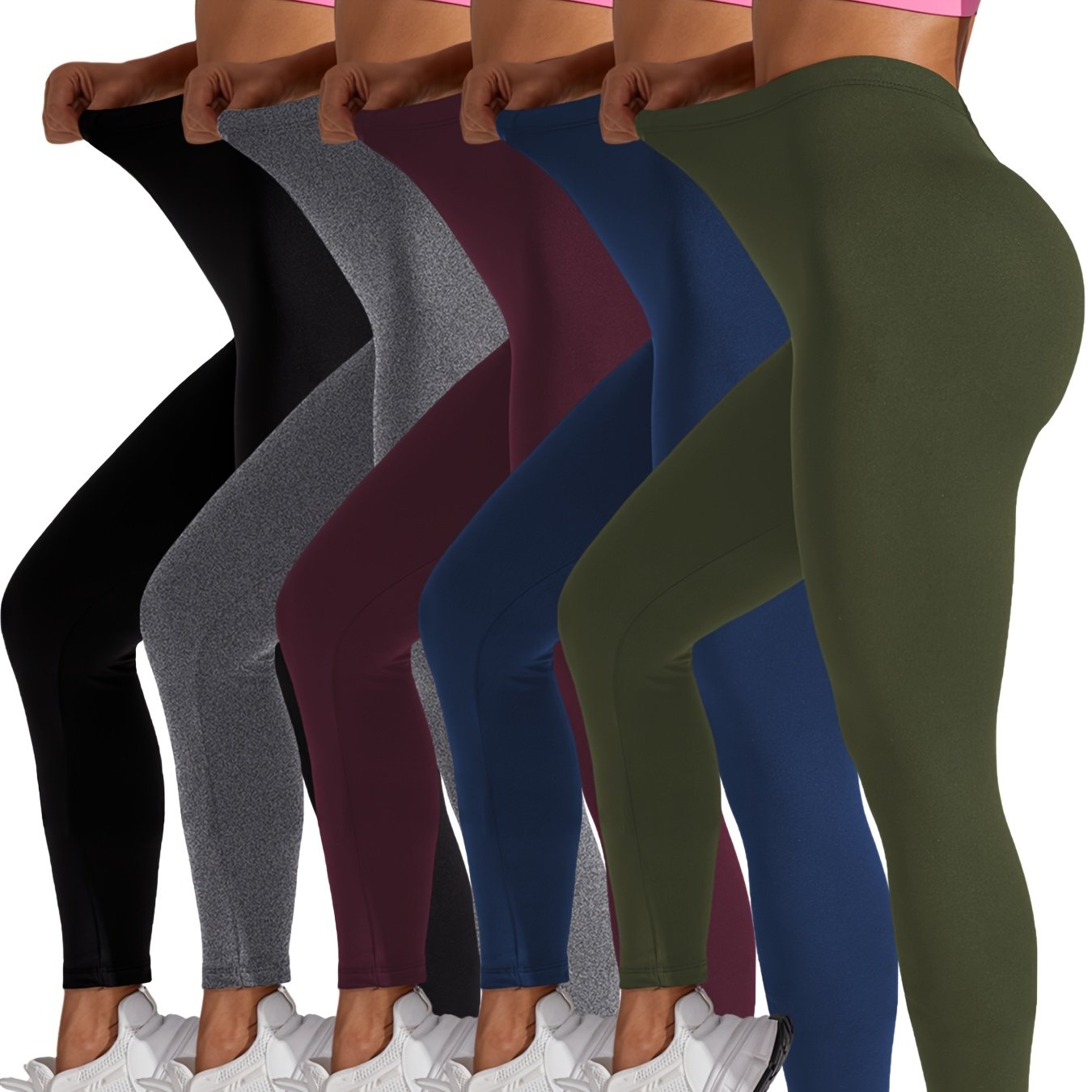 Plus Size Women Sports Leggings Set 5 Pack, Super Soft, Yoga Workout