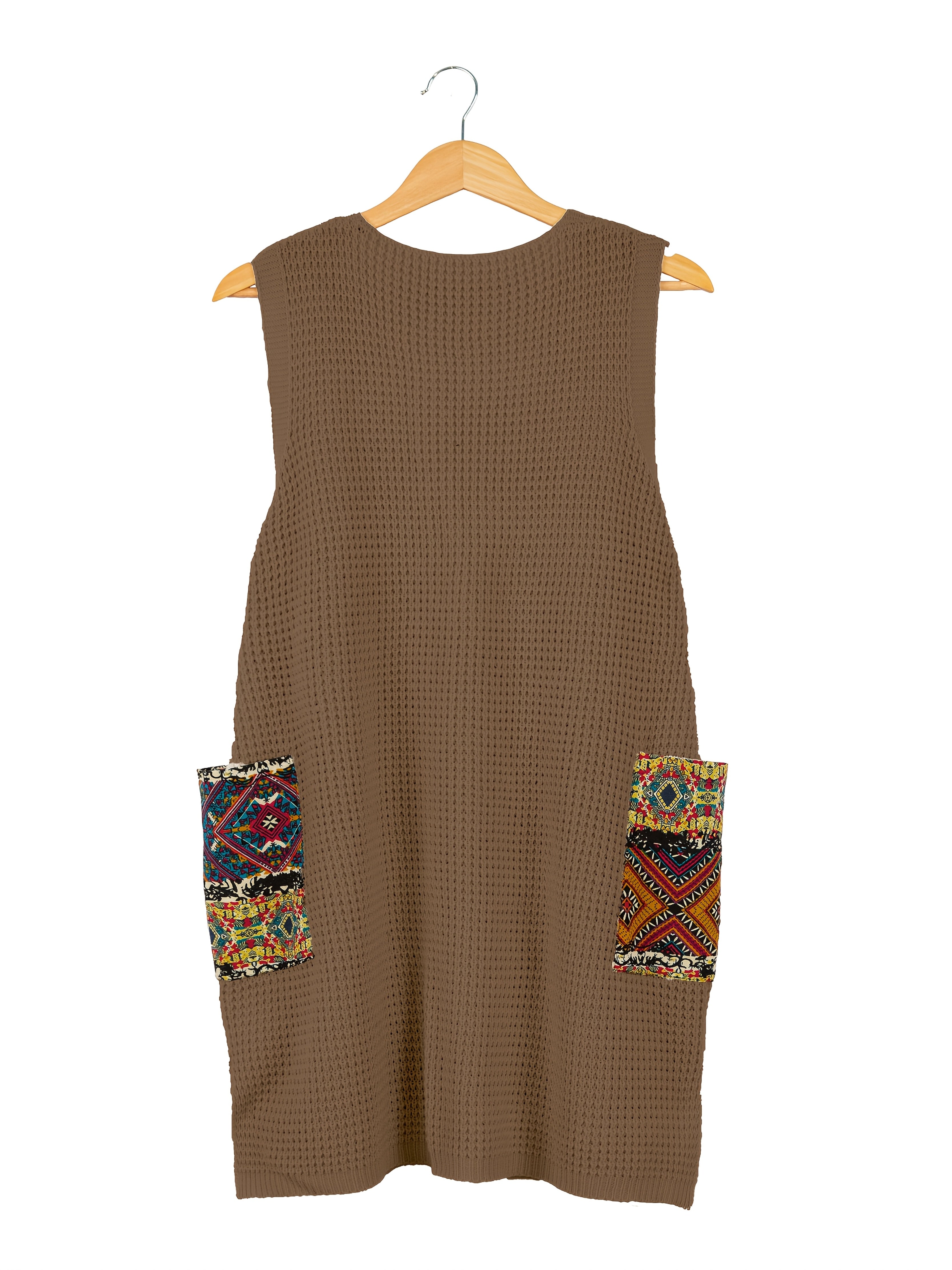 Plus Size Knit Acrylic Sweater Dress with Pockets and Colorful Floral Geometric Print for Spring Fall