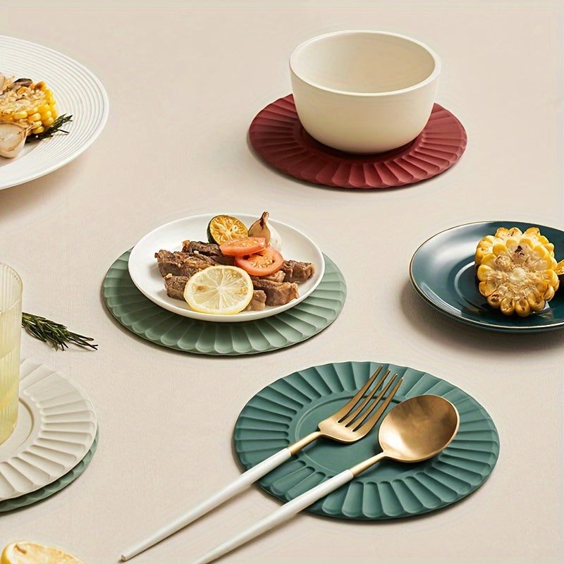 Set of 6 Silicone Cup Coasters with Sunflower Design and Metal Holder