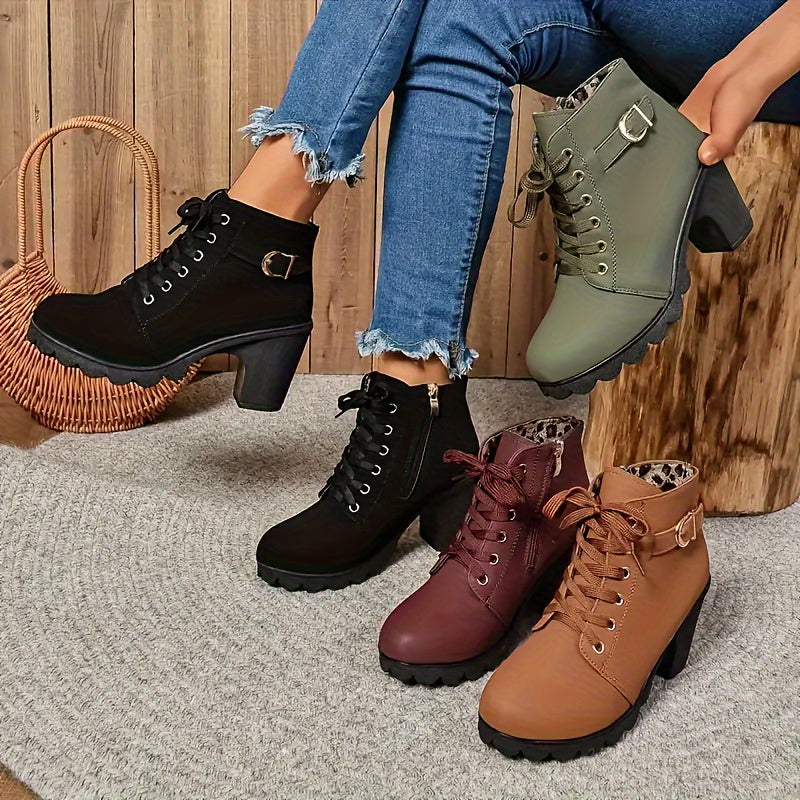 Ladies Ankle Boots Square Heel Rubber Sole Casual Short Boots