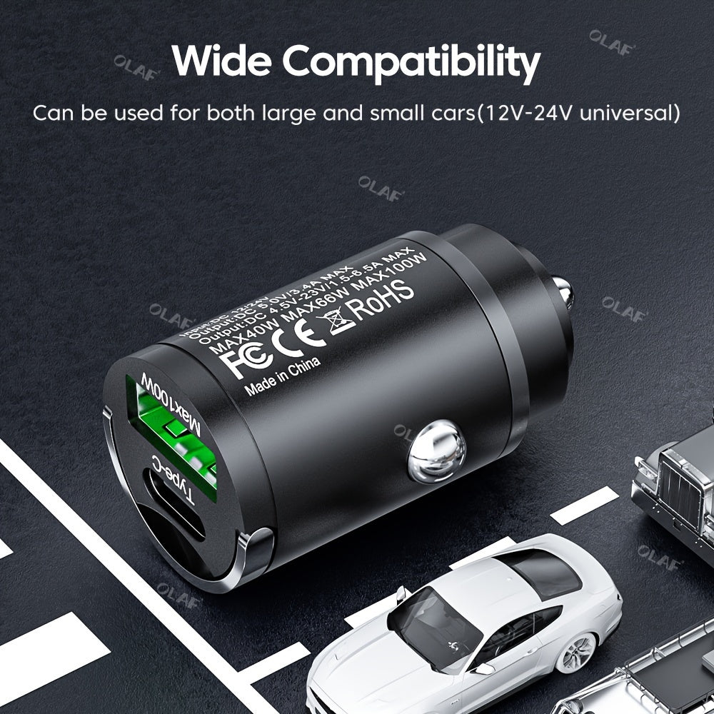 Mini 100W PD QC Fast Charging Car Charger for Smartphones