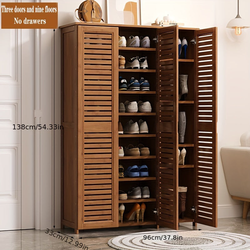 Spacious Bamboo Wall-Mounted Shoe Rack Multi-Layer Entryway Storage