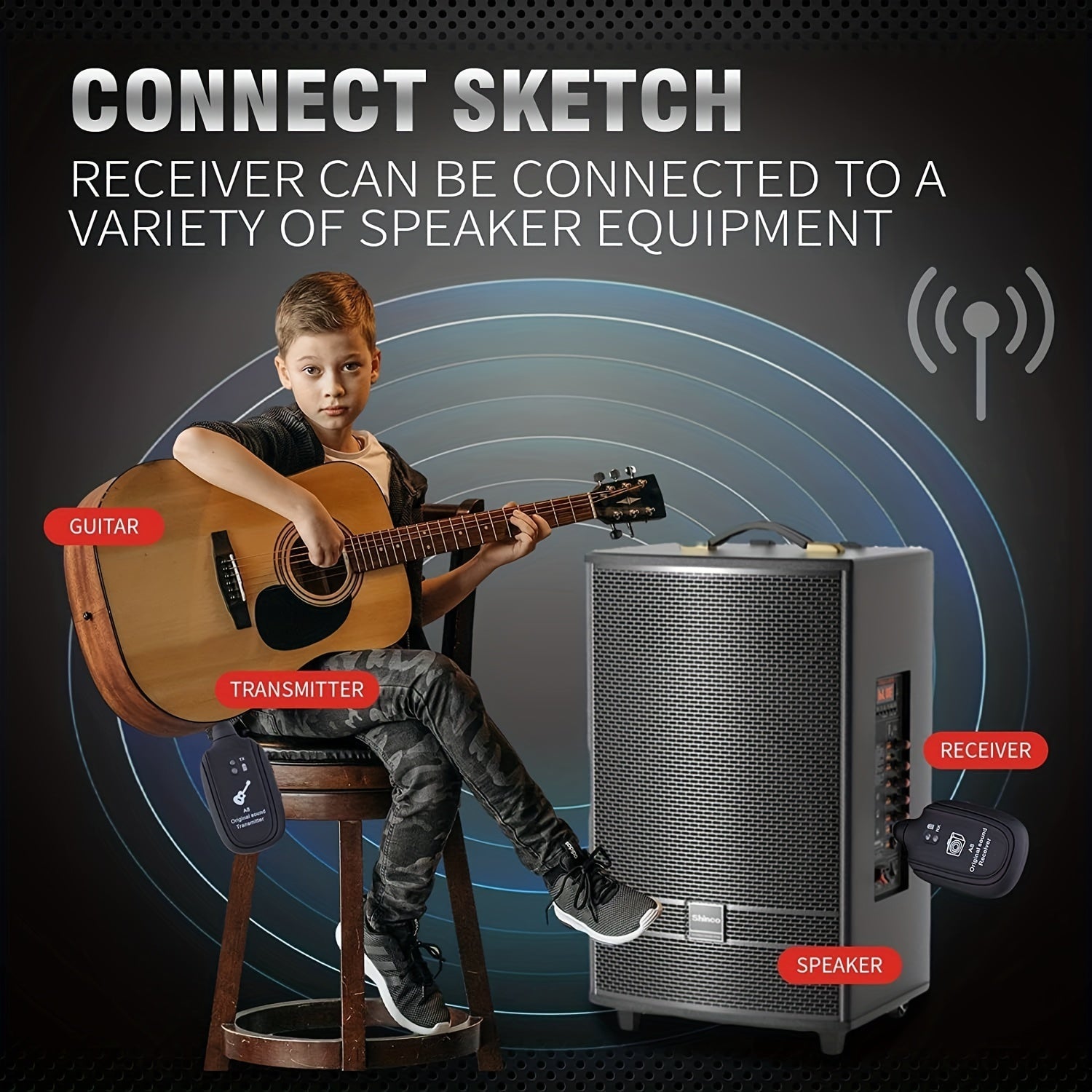 Captador inalámbrico para instrumentos de guitarra, ukelele, violín, negro, portátil, con batería y USB