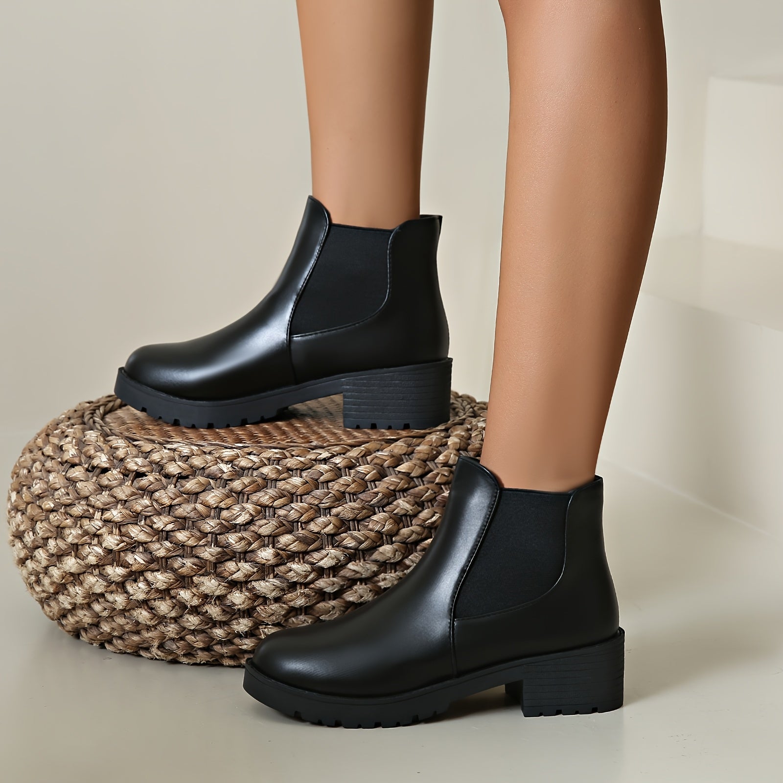 Women's White Ankle Boots Low Heel Thick Sole Casual All-Season