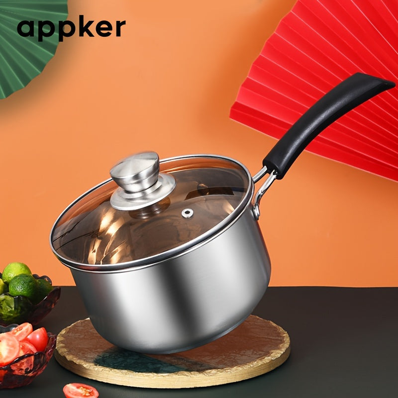Stainless Steel Soup Pot with Glass Lid and Handle for Induction Cooking