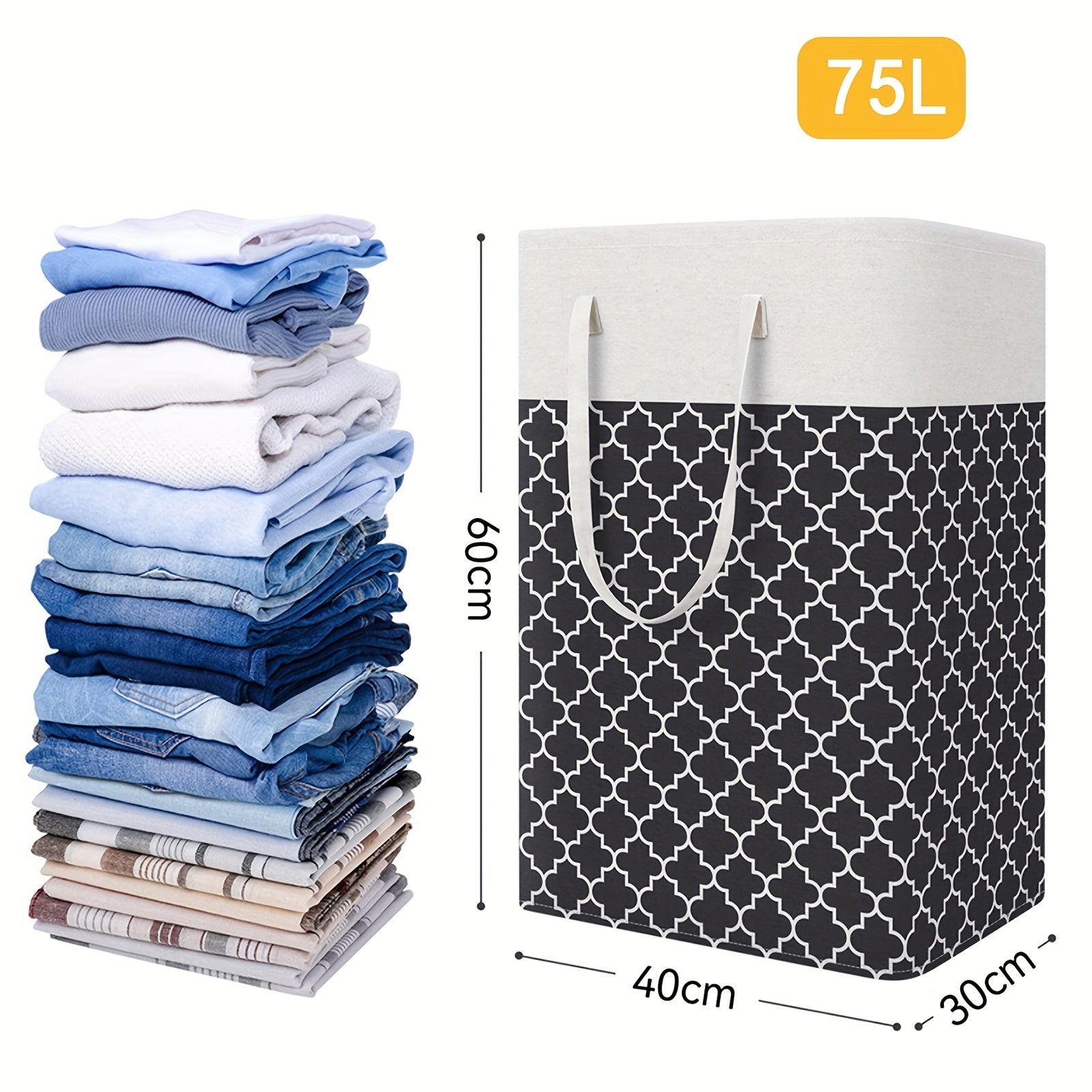 75L Foldable Laundry Hamper with Handles Waterproof Portable Storage Bin for Clothes and Toys Black Grey Red Blue
