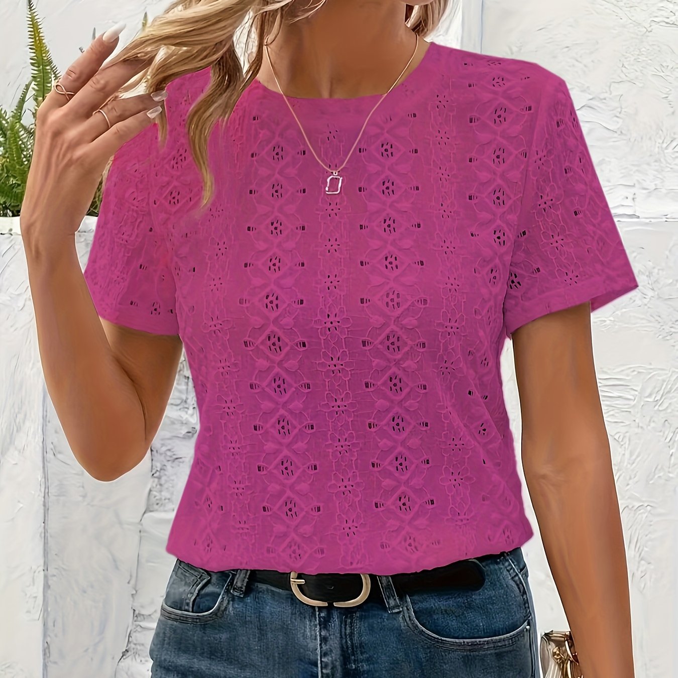 Women's Knitted Crew Neck T-Shirt Solid Color Spring Summer Fall Lightweight