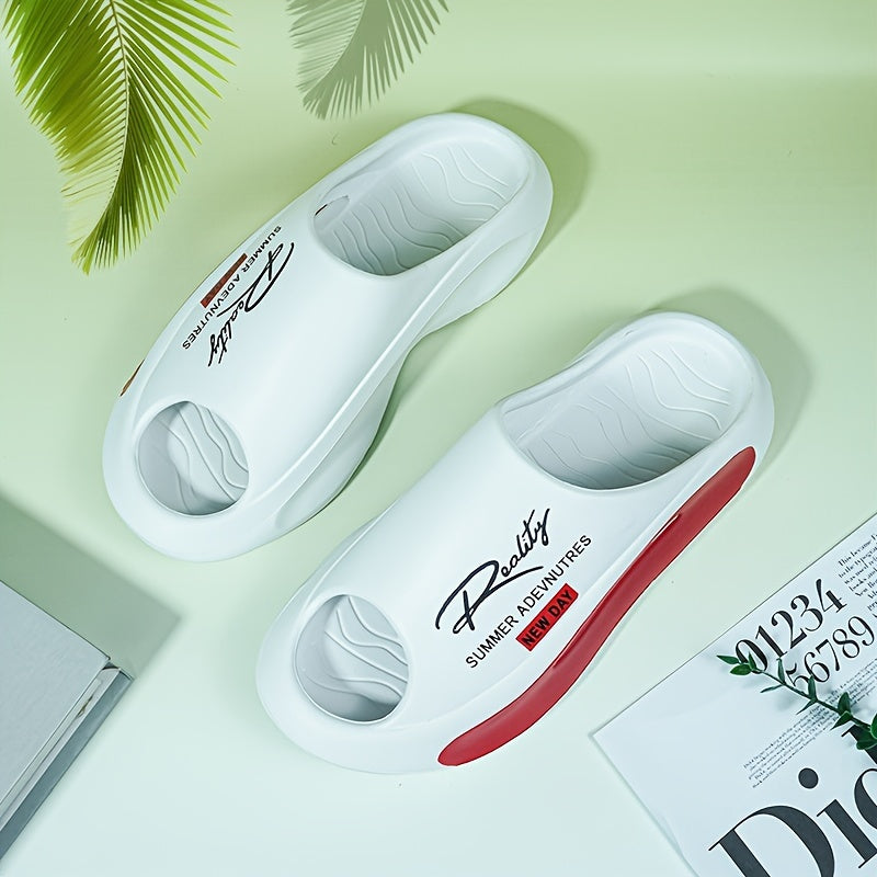 Men's Lightweight EVA Slides Non-Slip Casual Indoor Outdoor Two-Tone Letter Print All-Season Footwear
