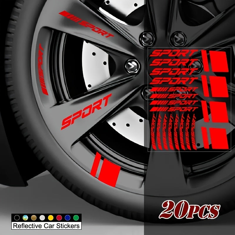 20Pcs Reflective Vinyl Rim Stickers Sporty Geometric Decals Black and Red