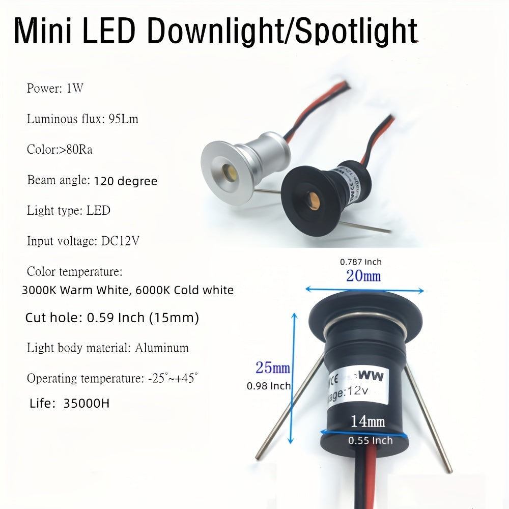 9pcs Mini 1W LED Recessed Spotlights Warm White for Cabinets Stairs Walkways