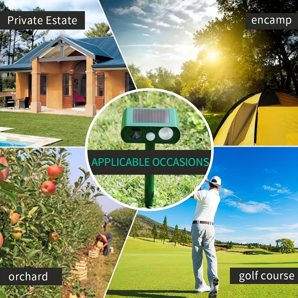 Tecnología de ondas sonoras repelentes de animales con luz LED intermitente para ciervos y mapaches