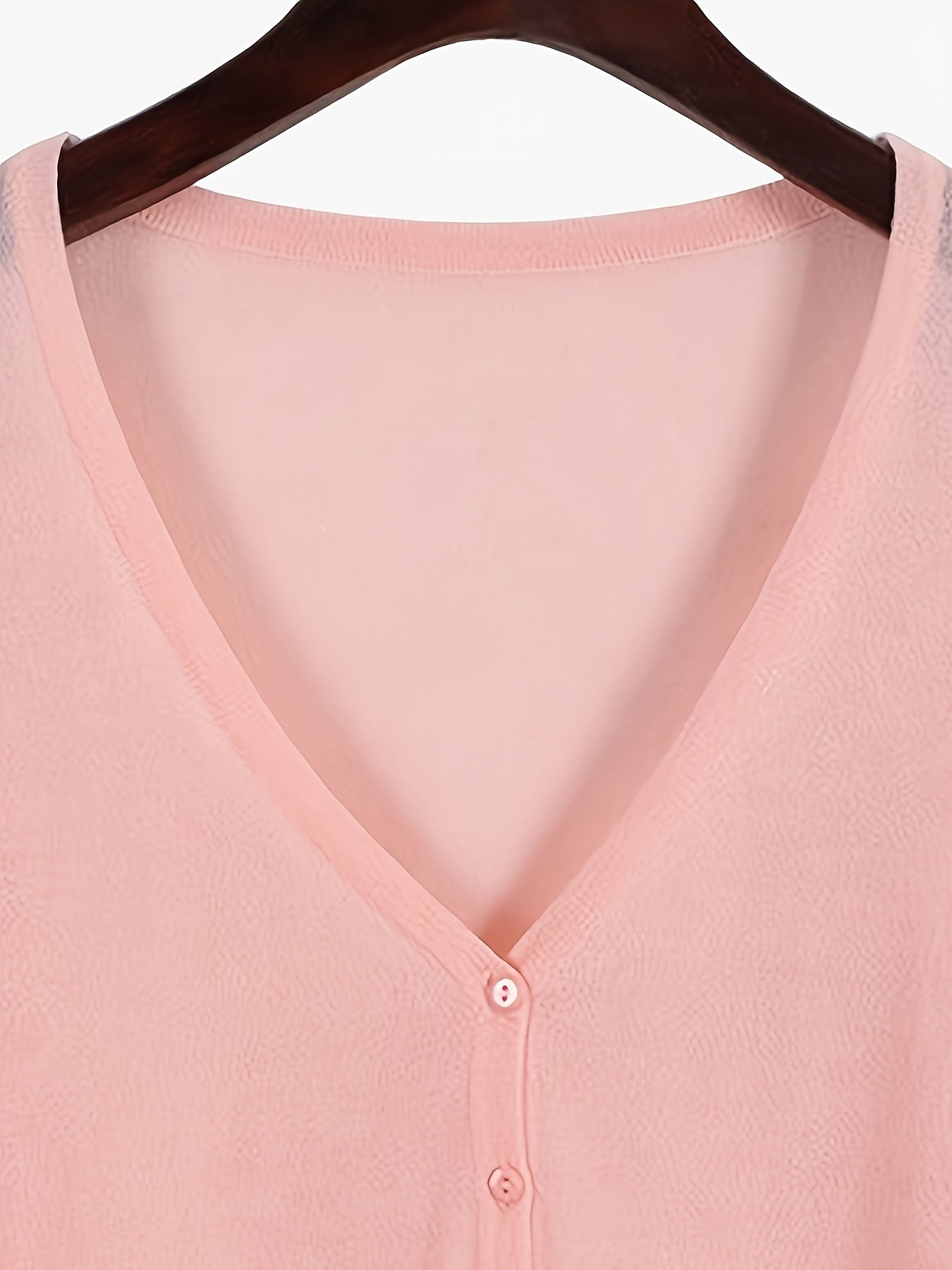 Plus Size Women's Lightweight V-Neck Cardigan with 3/4 Sleeves in Pastel Pink