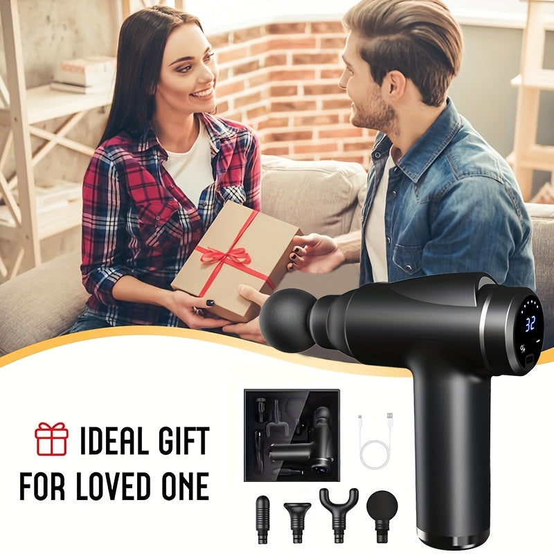 XUMTOM Yuqori Intensiv Chuqur To'qima Mushak Massaj Qurollari 4 Ta O'zgaruvchan Boshli - Portativ, Qayta Zaryadlanadigan Perkussiya Massajeri - Sport, Mashg'ulotlar va Qayta tiklanish uchun Ideal - Qora