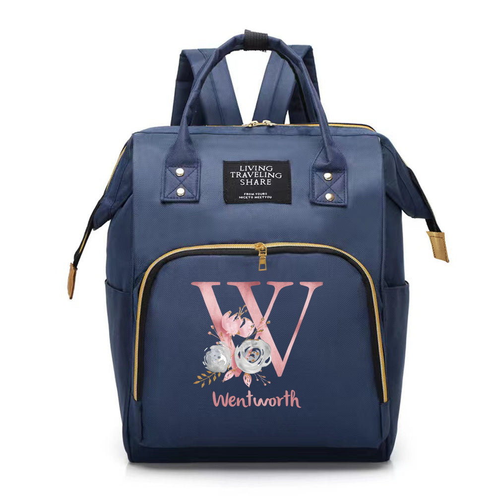Customizable Mommy Backpack with A-Z Initial Spacious Diaper Bag Oxford Fabric