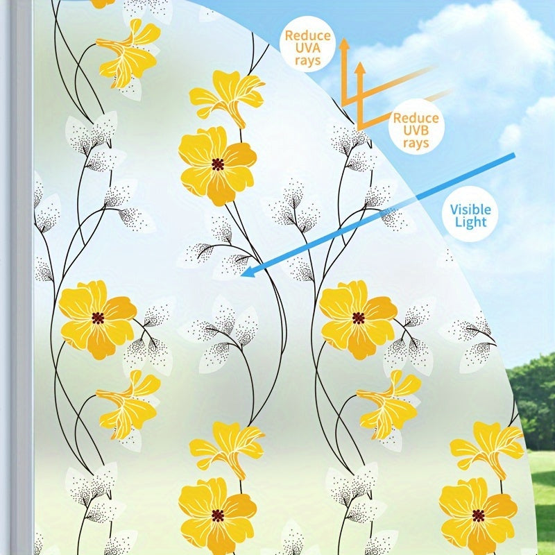 Yellow Floral Pattern Static Cling Window Film for Privacy and Home Decor