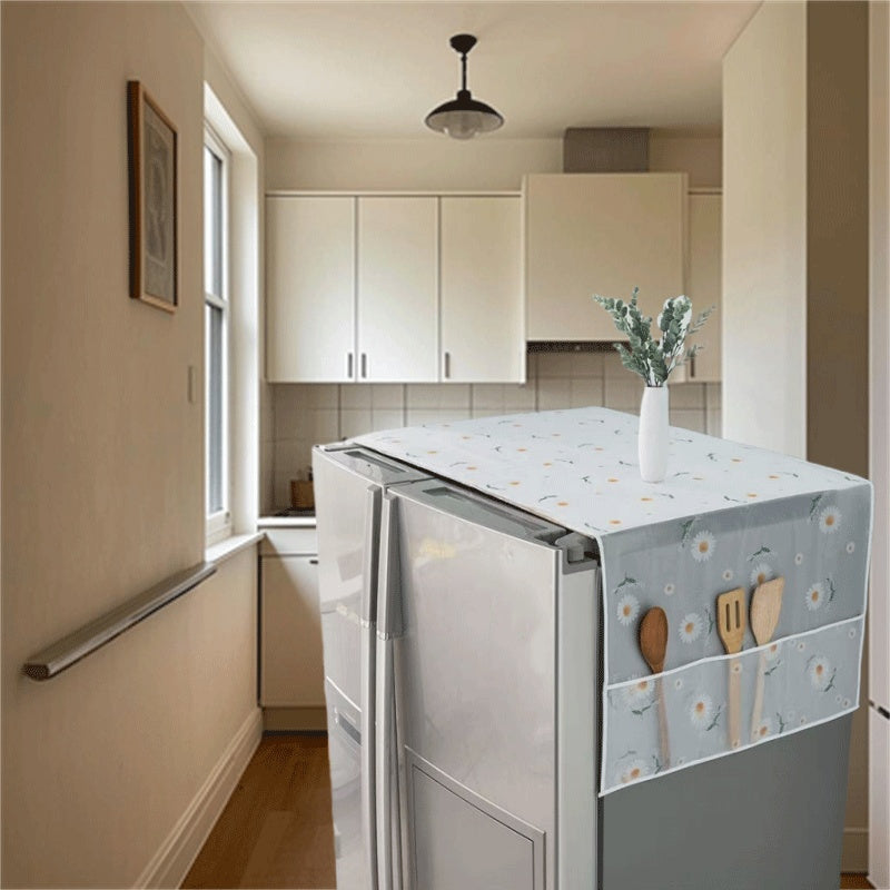 Cubierta de nevera blanca con diseño de margaritas naranjas, a prueba de polvo y fácil de limpiar