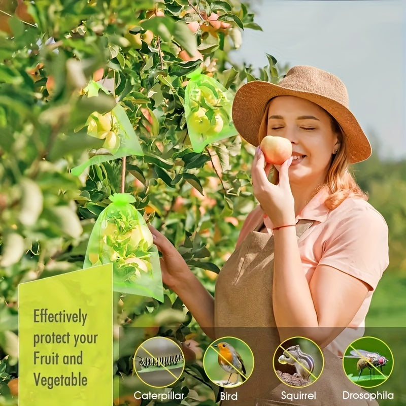 Lightweight Green Fruit Protection Bags 100 Pack with Drawstring Closure