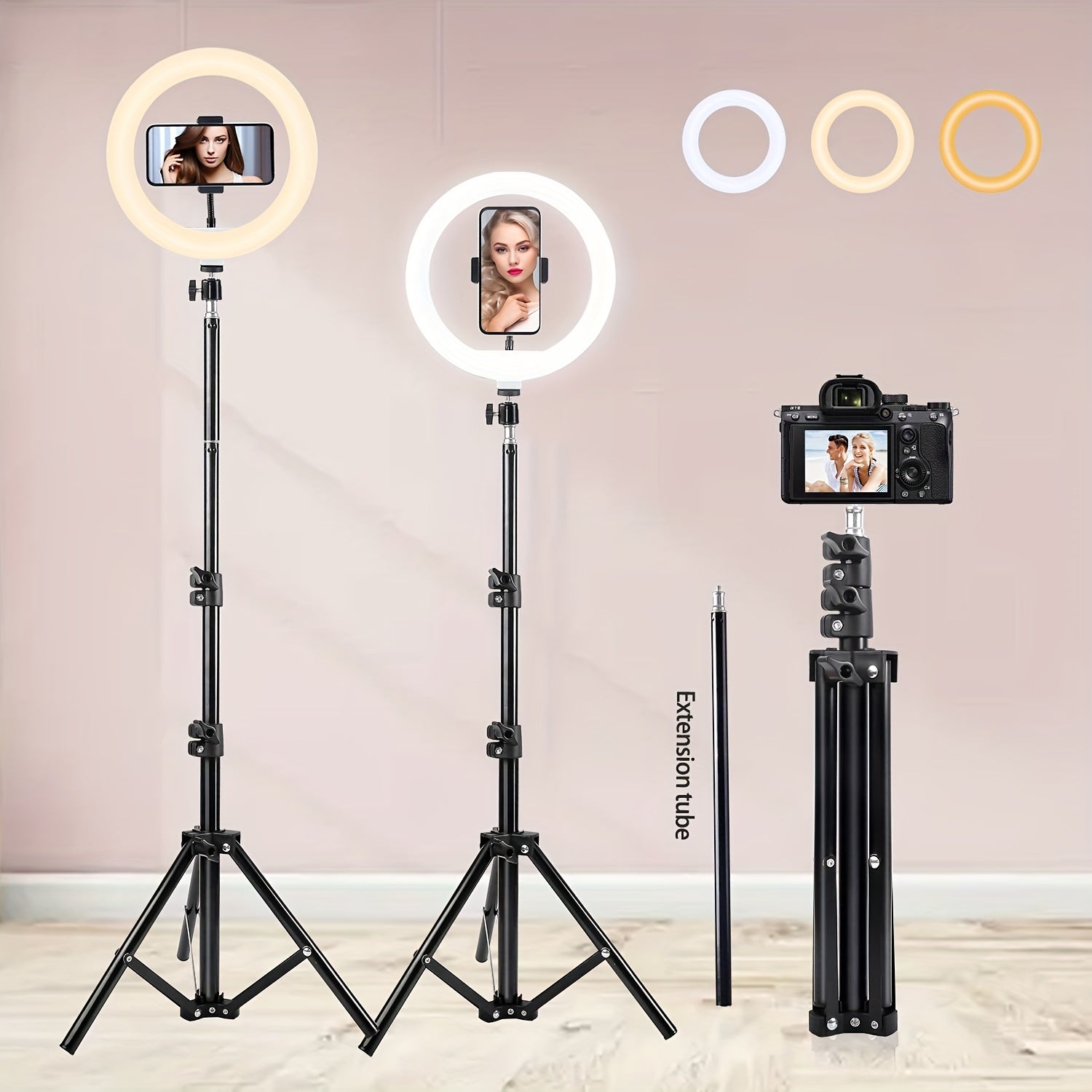 25.4cm LED Selfie Ring Light with Adjustable Stand for Live Streaming Photography and Makeup