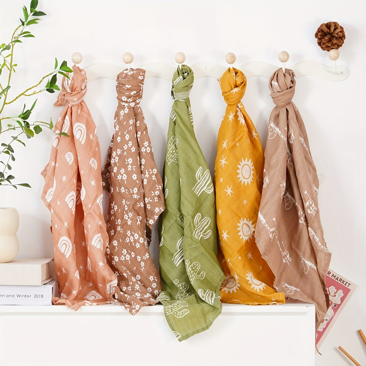 Set of 5 Muslin Bamboo Cotton Baby Bibs Soft Absorbent Feeding Burp Cloths for Newborns