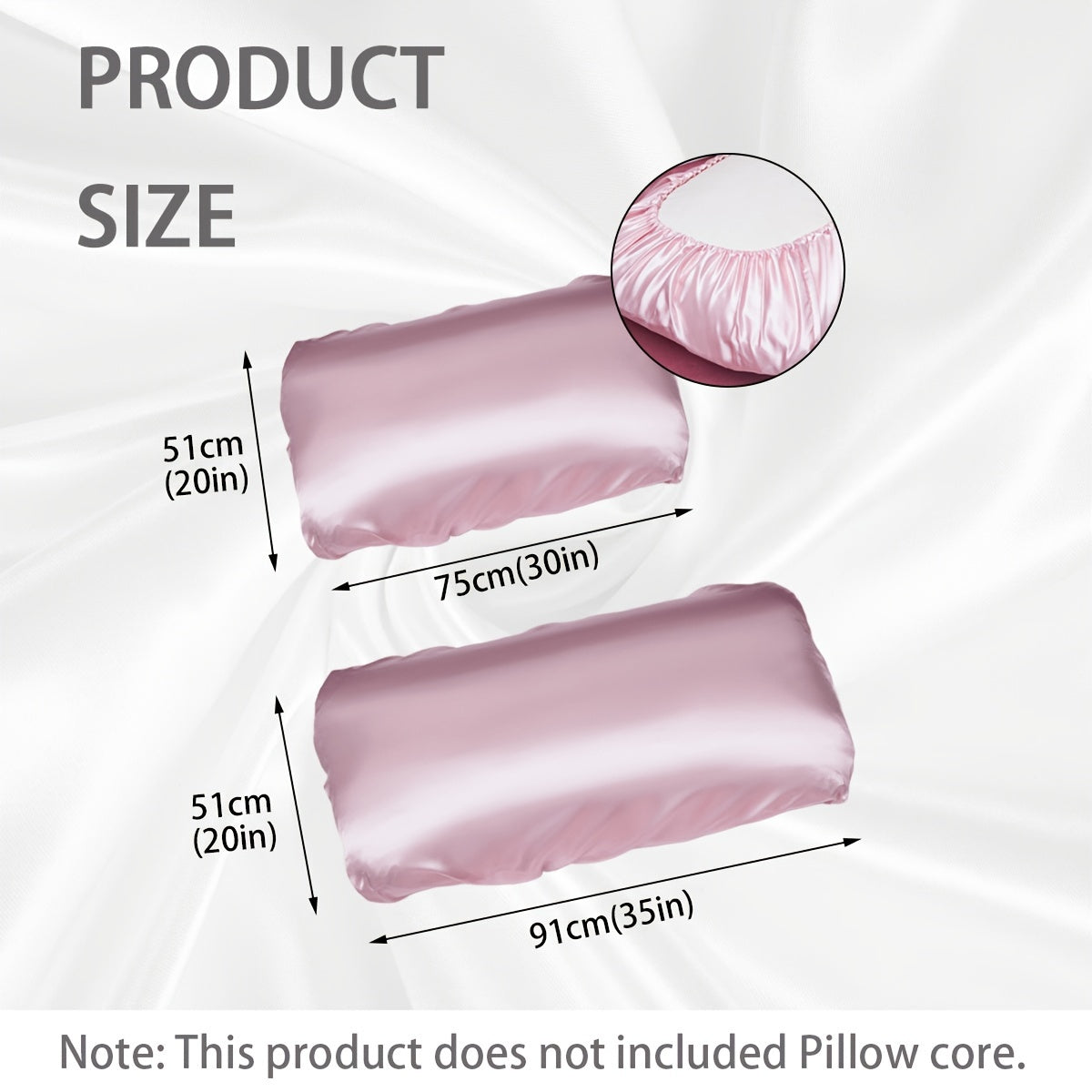 Satin Pillowcases Set of 2 with Elastic Bands, Soft Non-Slip Fabric for Bedroom