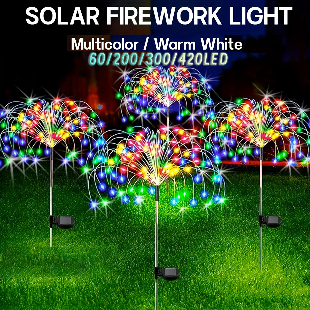 8-Mode Solar Firework String Lights with 420 LEDs Outdoor Garden Patio Walkway Party Wedding Decor
