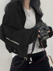 Women's Short Hooded Sweatshirt with Open Chest Design Polyester Fall Winter