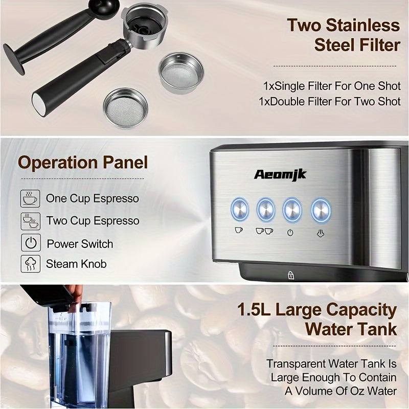 Stainless Steel Espresso Machine 20 Bar Coffee Maker with Thermometer