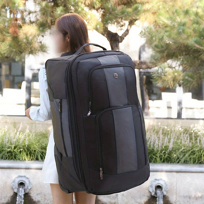 Expandable Large Capacity Travel Bag with Telescopic Handle Durable Polyester Multi-Compartment in Deep Gray Red Black