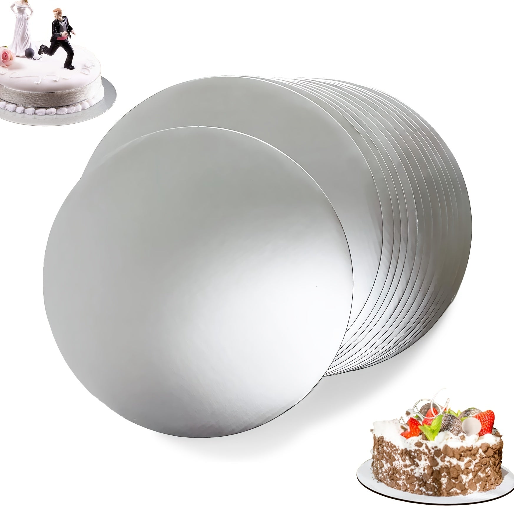 10 Pieces Round Silver Cake Boards Disposable Cake Bases for Decorating and Serving