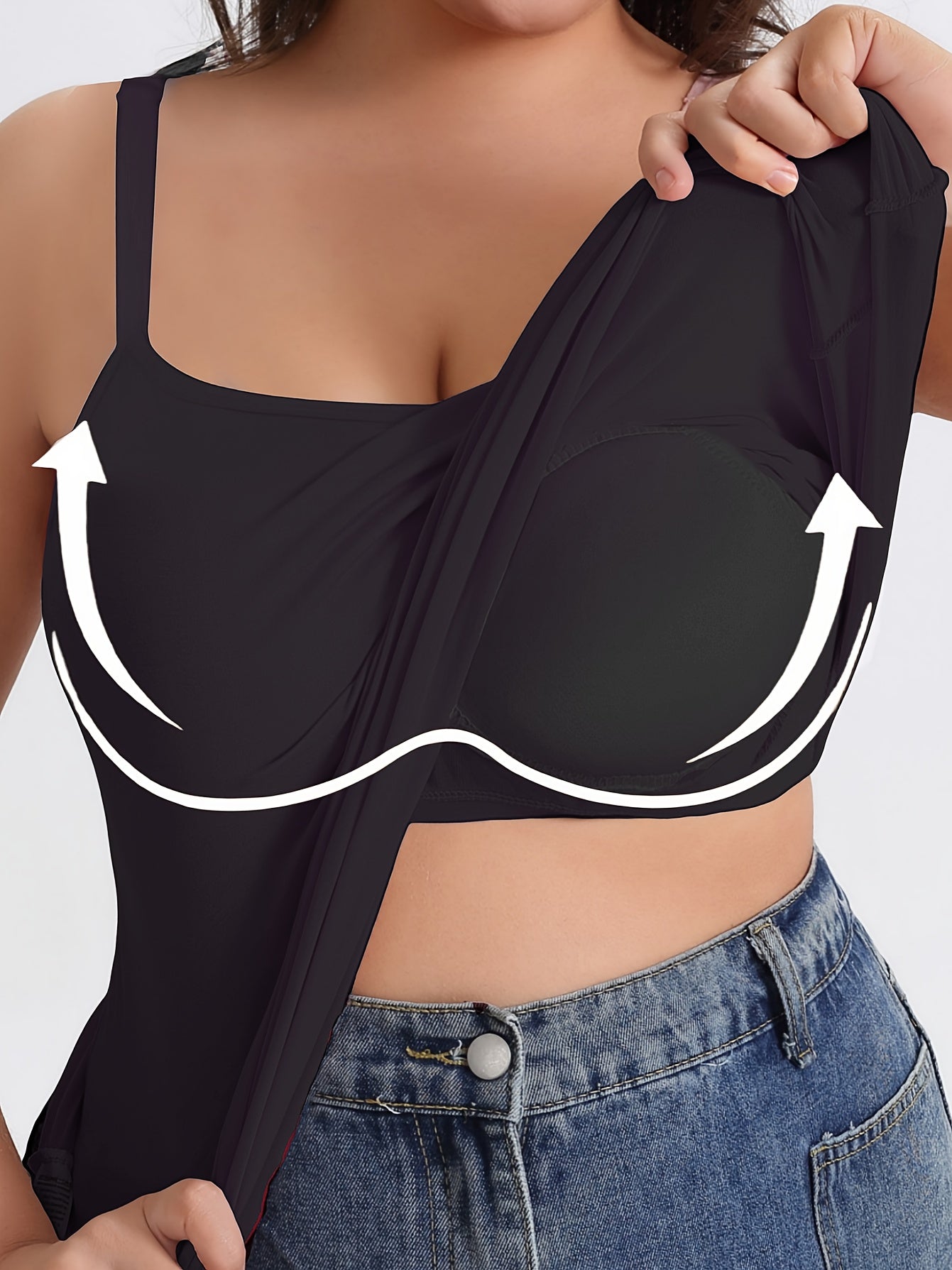 Ayollarlar uchun kattaroq o'lchamdagi 2-in-1 sozlanadigan tank top, ichki bra pad bilan, barcha mavsumlar uchun kundalik kiyim