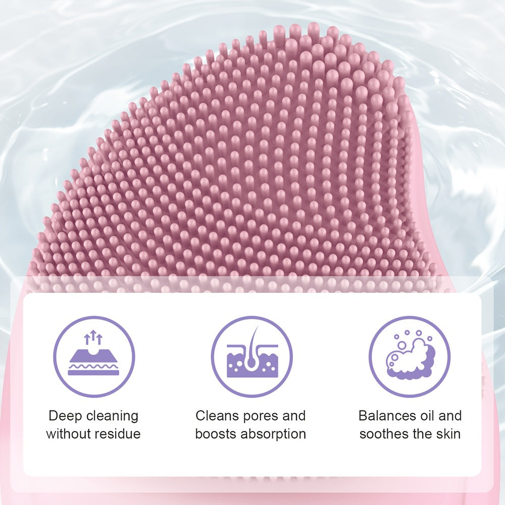 Rechargeable Silicone Facial Cleansing Brush with Heating Massage Pink Purple Grey