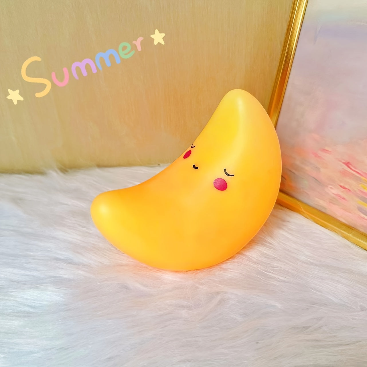 Crescent Moon and Star Night Light with Smiling Face Battery-Operated Desk Lamp for Bedroom and Gifts