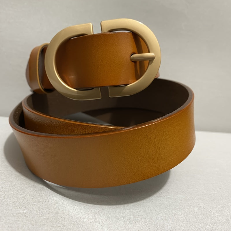 Women's Leather Belt with Double D Buckle for Casual Jeans and Pants