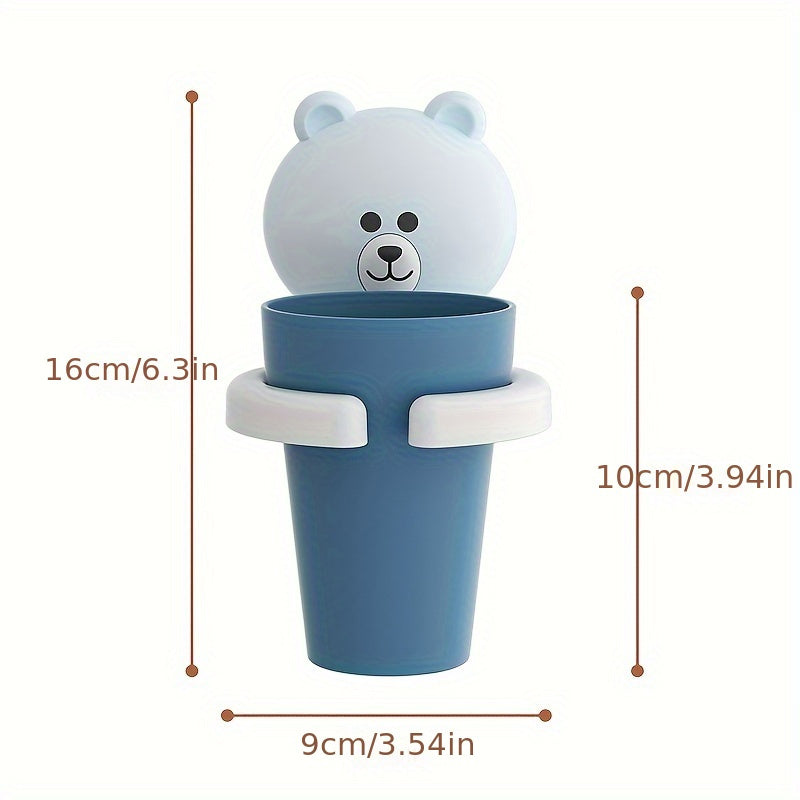 Wall-Mounted Bathroom Organizer with Cup No Drilling Space-Saving Bear Toothbrush Holder