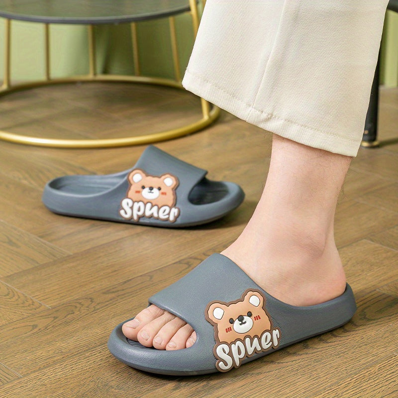 Women's Cartoon Bear Print Slides Casual Soft Sole Pillow Shoes