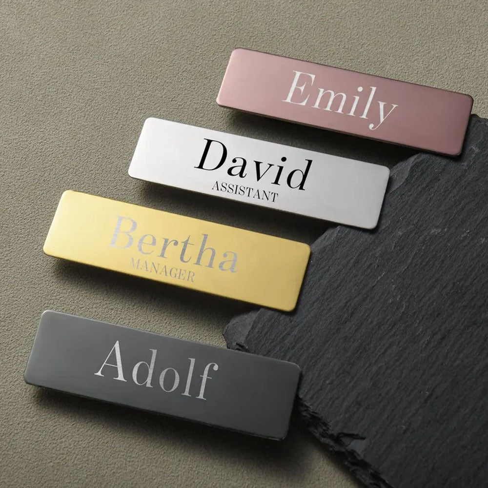Personalized Engraved Name Badge Magnet with Custom Label or Pin